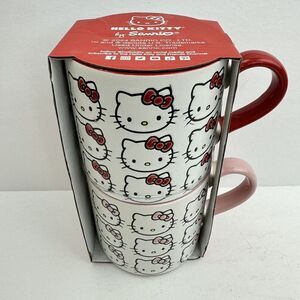 Hello Kitty Mugs Blue Sky Set Of 2 Red Bow‎ & Pink Bow Textured Cups By Sanrio